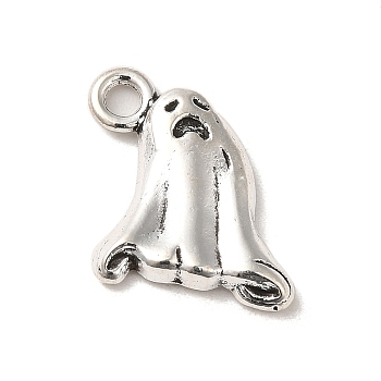 Tibetan Style Alloy Pendants, Cadmium Free & Lead Free, Ghost Charm for Halloween, Antique Silver, 16x13.5x2.5mm, Hole: 2.5mm, about 909Pcs/1000G