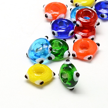 Handmade Lampwork Beads, Donut, Large Hole Beads, Mixed Color, 17~18x16~18x5~6mm, Hole: 6mm