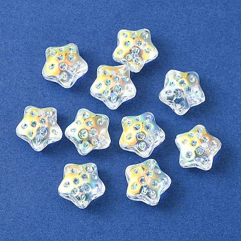 Transparent Electroplate Glass Beads, Rainbow Plated, Star, Clear AB, 15x15x9mm, Hole: 1.2mm