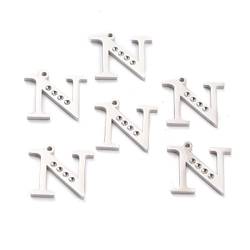 304 Stainless Steel Pendant Rhinestone Settings, Letter, Stainless Steel Color, Letter.N, N: 15x16x1.5mm, Hole: 1.2mm, Fit for 1.6mm Rhinestone