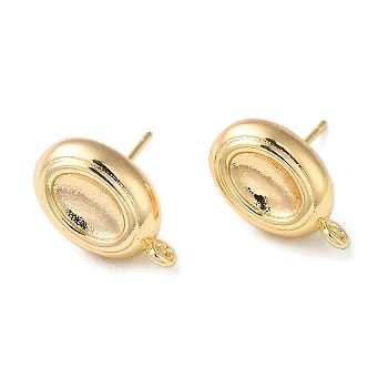 Brass Stud Earring Finding with Loops, Oval, Real 18K Gold Plated, 17x10mm, Hole: 1.5mm, Pin: 10x0.8mm