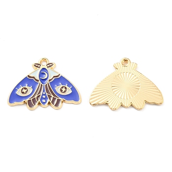 Alloy Enamel Pendants, Golden, Moths Charm, Royal Blue, 21.5x28x1.5mm, Hole: 1.8mm