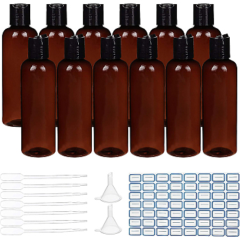 DIY Cosmetics Storage Containers Kits, with Plastic Squeeze Bottles & Pipettes & Funnel Hopper, Label Paster, Coconut Brown, 15.5x4.6cm, Capacity: 200ml, 10pcs/set