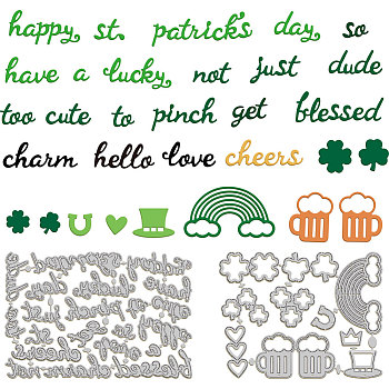Saint Patrick's Day Carbon Steel Cutting Dies Stencils, for DIY Scrapbooking, Photo Album, Decorative Embossing Paper Card, Stainless Steel Color, Word, 105x135~155x0.8mm, 2pcs/set