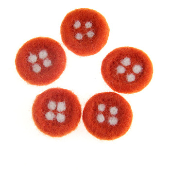 Flat Round Button Handmade Wool Felt Ornament Accessories, for DIY Children Hair Tie, Orange Red, 30x30mm