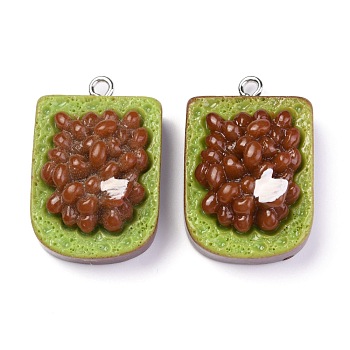 Resin Pendants, with Platinum Iron Peg Bail, Imitation Food, Toast Slices with Caviare, Green, 28x18x10.5mm, Hole: 2mm