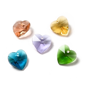 Glass Charms, Faceted Heart Charms for Valentine's Day Jewelry, Mixed Color, 14x14x8mm, Hole: 1mm