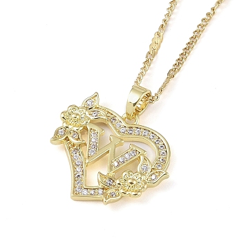 304 Stainless Steel Heart Pendant Necklaces with Cubic Zirconia, Letter Charms, Letter W, 16.54 inch(42cm)