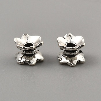 Tibetan Style Alloy Bead Caps, Flower, Antique Silver, 6.5x7x5mm, Hole: 2mm, inner diameter: 6mm
