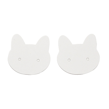 100Pcs Cat Shaped Paper Earring Display Cards, White, 3.5x3.5x0.03cm, Hole: 2mm
