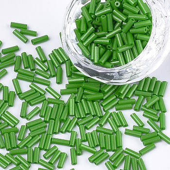 Baking Paint Glass Bugle Beads, Round Hole, Green, 6~6.5x2mm, Hole: 0.8mm, about 30000pcs/bag