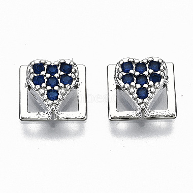 Real Platinum Plated Marine Blue Heart Brass+Cubic Zirconia Cabochons