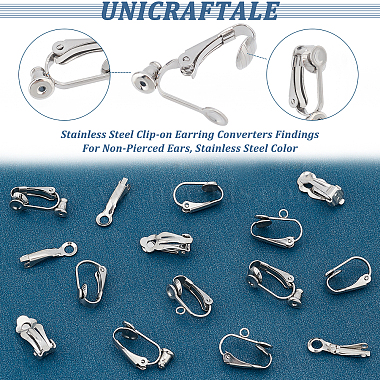Unicraftale 50piezas 5 estilo 201 y 304 accesorios convertidores de aretes con clip de acero inoxidable(STAS-UN0038-19)-5