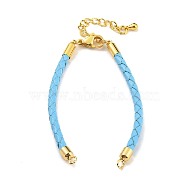 Leather Braided Cord Link Bracelets(MAK-K022-01G)-2