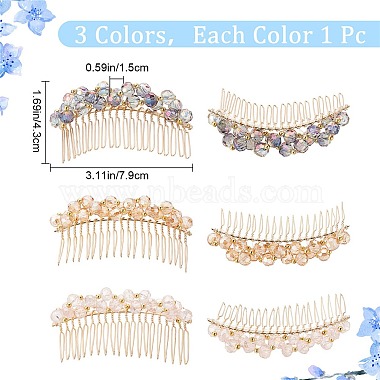 3Pcs 3 Colors Fashionable Glass & Brass Hair Combs(OHAR-CP0001-03)-2
