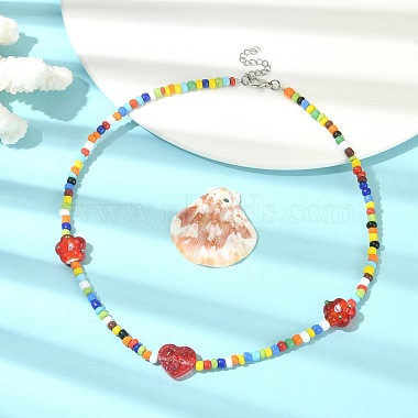 Flower & Heart Lampwork & Glass Seed Beaded Necklaces(NJEW-JN04374)-5