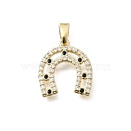 Brass Cubic Zirconia Charms, Horseshoe Charms, Long-Lasting Plated, Real 18K Gold Plated, 14x13x2mm, Hole: 5x3mm(KK-B187-19G)