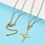 Brass Pave Clear Cubic Zirconia Star Pendant 304 Stainless Steel Chain Necklaces for Women, PVD Vacuum Plating, Real 18K Gold Plated, 18.19 inch(46.2cm)(NJEW-D341-07G)