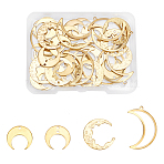 40Pcs 4 Style Brass Pendant, for Jewelry Making, Double Horn/Crescent Moon, 13~27x14~17x0.5~1mm, Hole: 1~1.4mm, 10pcs/style(KK-FH0002-65)