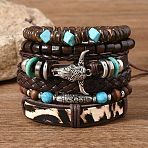 6Pcs 6 Styles Wood & Synthetic Turquoise Beaded Stretch Bracelets & Alloy Synthetic Turquoise Link Bracelets & Retro PU Leather Cord Bracelets for Men's, Cattle, Coconut Brown, 7-1/8 inch(18cm)(FS-WG129F8-05)