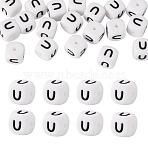 20Pcs Food Grade Eco-Friendly Silicone Beads, White, Cube, Letter U, 12x12x12mm, Hole: 2mm(SIL-TADJ0001-05U)