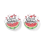 Summer Themed Printed Wood Beads, Watermelon with Wood, Red, 19x19x6mm, Hole: 2.5mm(WD-CBAA998-A01)