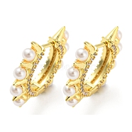 Rack Plating Brass Spike Hoop Earrings with Plastic Pearl with Cubic Zirconia, Lead Free & Cadmium Free, Real 18K Gold Plated, 21.5x4mm(EJEW-Q779-07G)