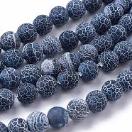 Frosted Natural Weathered Agate Beads Strands, Round, Dyed & Heated, Dark Blue, 8mm, Hole: 1mm, about 48pcs/strand, 14.5 inch(G-F367-8mm-05)