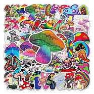 Rainbow Color Waterproof PVC Paper Sticker Labels, Self-adhesion, for Suitcase, Skateboard, Refrigerator, Helmet, Mobile Phone Shell, Mushroom, 55~85mm, 50pcs/set(MUSH-PW0002-10)