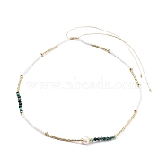Adjustable Miyuki Seed & Pearl & Natural African Turquoise Beaded Necklaces, Teal, 26.46 inch(67.2cm)(NJEW-O127-01)