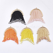 Tassel Big Pendants, with Glass Beads and Golden Plated Alloy Findings, Long-Lasting Plated, Mixed Color, 69~77x48mm, Hole: 2.5mm(FIND-S319-20)