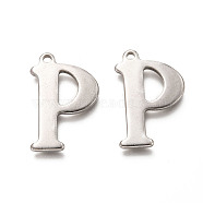 201 Stainless Steel Pendants, Letter P, Stainless Steel Color, 28.5x19x2mm, Hole: 2mm(X-STAS-H125-53P)