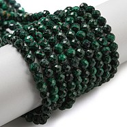 Natural Malachite Beads Strands, Grade AB, Faceted, Round, 3.5~4mm, Hole: 0.6mm, about 108pcs/strand, 14.96 inch(38cm)(G-I279-E15-03A)