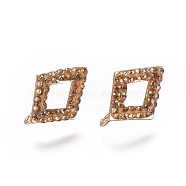 Polymer Clay Rhinestone Stud Earring Components, with Golden Tone Brass Findings, with Loop, Rhombus, Lt.Col.Topaz, 17~17.5x13~13.5mm, Hole: 2.5mm, Pin: 0.7mm(RB-L080-15G)