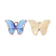 Alloy Enamel Pendants, Light Gold, Cadmium Free & Nickel Free & Lead Free, Butterfly Charm, Cornflower Blue, 15x21.5x1.5mm, Hole: 2x3mm(PALLOY-M200-01LG-K)