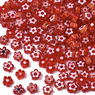 Glass Beads, Flower, Red, 4~6x4~6x2~3mm, Hole: 1mm(GLAA-T019-16-A01)