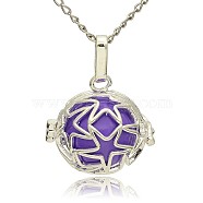 Silver Color Plated Brass Hollow Round Cage Pendants, with No Hole Spray Painted Brass Ball Beads, Blue Violet, 23x24x18mm, Hole: 3x8mm(KK-J231-09S)