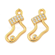 Christmas Theme Brass Clear Cubic Zirconia Pendants, Socks, Real 18K Gold Plated, 15x8x2mm, Hole: 1.2mm(KK-N254-30G)