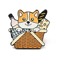 Puppy Dog in Basket Enamel Pin, Electrophoresis Black Alloy Creative Badge for Backpack Clothes, Peru, 29x30x2mm, Pin: 1.2mm(JEWB-I019-17EB)