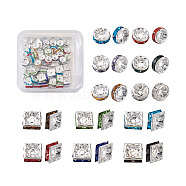 Brass Rhinestone Spacer Beads, Silver Color Plated, Square & Rondelle, Mixed Color, 100pcs/box(RB-TA0001-06)