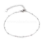 304 Stainless Steel Cable Chain, Satellite Chain Anklets, with Rondelle Beads and Lobster Claw Clasps, Stainless Steel Color, 8-1/8 inch(20.5cm)(AJEW-AN00327-01)