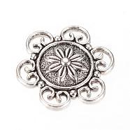 Tibetan Style Alloy Cabochons, Flower, Cadmium Free & Lead Free, Antique Silver, 30x27x4mm, about 345pcs/1000g(TIBE-Q064-57AS-RS)
