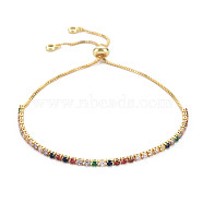 Cubic Zirconia Tennis Bracelet, Real 18K Gold Plated Brass Slider Bracelet for Women, Nickel Free, Colorful, 10.63 inch(27cm)(BJEW-T020-03B-01G)