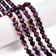 Dyed Natural Tiger Eye Beads Strands, Round, Faceted, Blue Violet, 5.5~6x5.5~6.5mm, Hole: 1mm, about 60~62pcs/strand, 14.17~14.88''(36~37.2cm)(G-T138-220B)