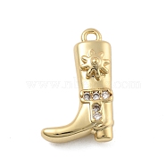 Brass Micro Pave Clear Cubic Zirconia Pendants, Western Cowboy Shoes, Golden, 17x10x5mm, Hole: 1.2mm(KK-D283-34G-01)