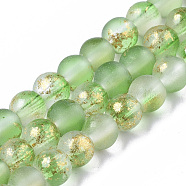 Frosted Spray Painted Glass Beads Strands, with Golden Foil, Round, Lime Green, 4~5mm, Hole: 0.9~1.2mm, about 95~103pcs/Strand, 13.78 inch~14.88 inch(35~37.8cm)(GLAA-N035-03A-C02)