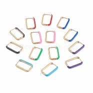 Two Tone 304 Stainless Steel Rectangle Huggie Hoop Earrings with Enamel for Women, Stainless Steel Color, Mixed Color, 20x13x2mm, Pin: 1mm(EJEW-C010-10-G)