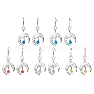 Antique Silver Alloy Star & Moon Dangle Earrings, with Glass Beads, Mixed Color, 70.5x32.5mm(EJEW-JE05637)