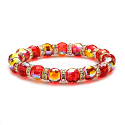 Sparkling Multi-Colored Crystal Glass Bead Bracelet with 96 Facets, Earth Design - 8/10mm(ST4882306)