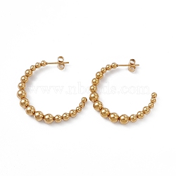 201 Stainless Steel Beaded C-shape Stud Earrings with 304 Stainless Steel Pins, Half Hoop Earrings for Women, Golden, 32~33x32x5mm, Pin: 0.8~0.9mm(EJEW-B016-05B-G)